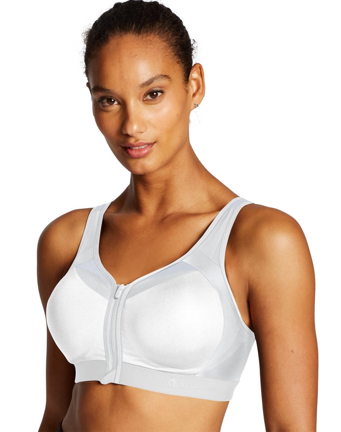 Champion Womens Sports Bra NZ - Motion Control Zip Front White ( 4895-UMEYK )